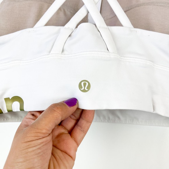 Lululemon (6) High Neck Gold Logo Zipper Energy Sports Bra Long Line White - Picture 5 of 7
